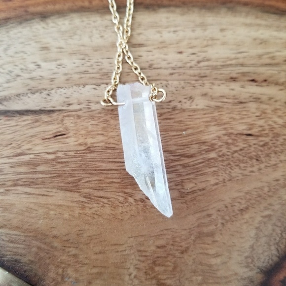 Iridescent Rose Quartz Crystal and Gold Necklace - Picture 2 of 5